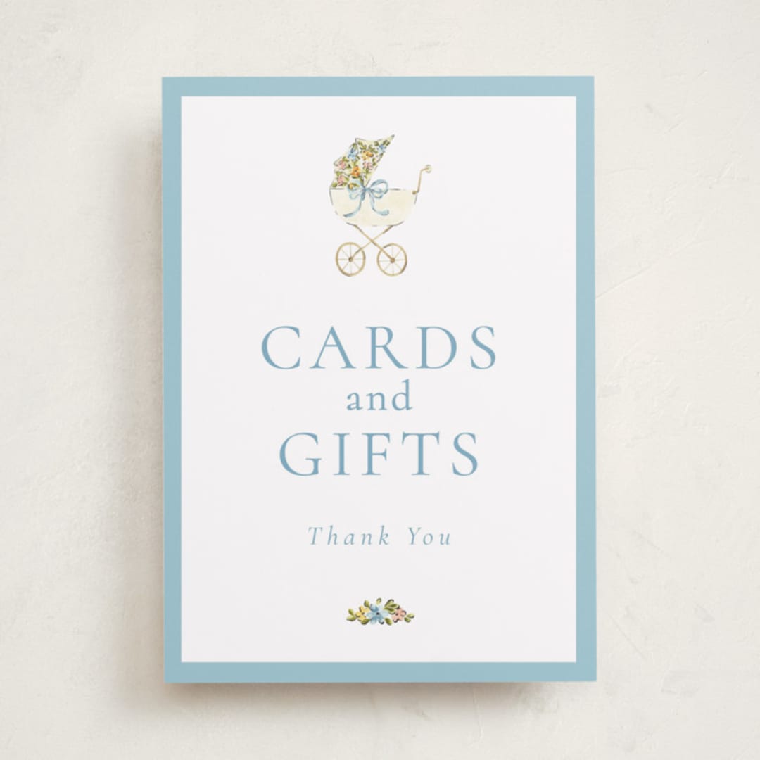 "Pram" - Baby Shower Party Signs in Sky by Sarah Knight - Front