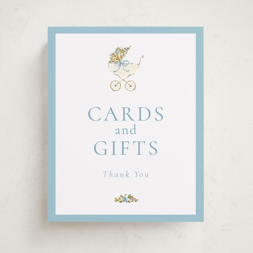 "Pram" - Baby Shower Party Signs in Sky by Sarah Knight - Front