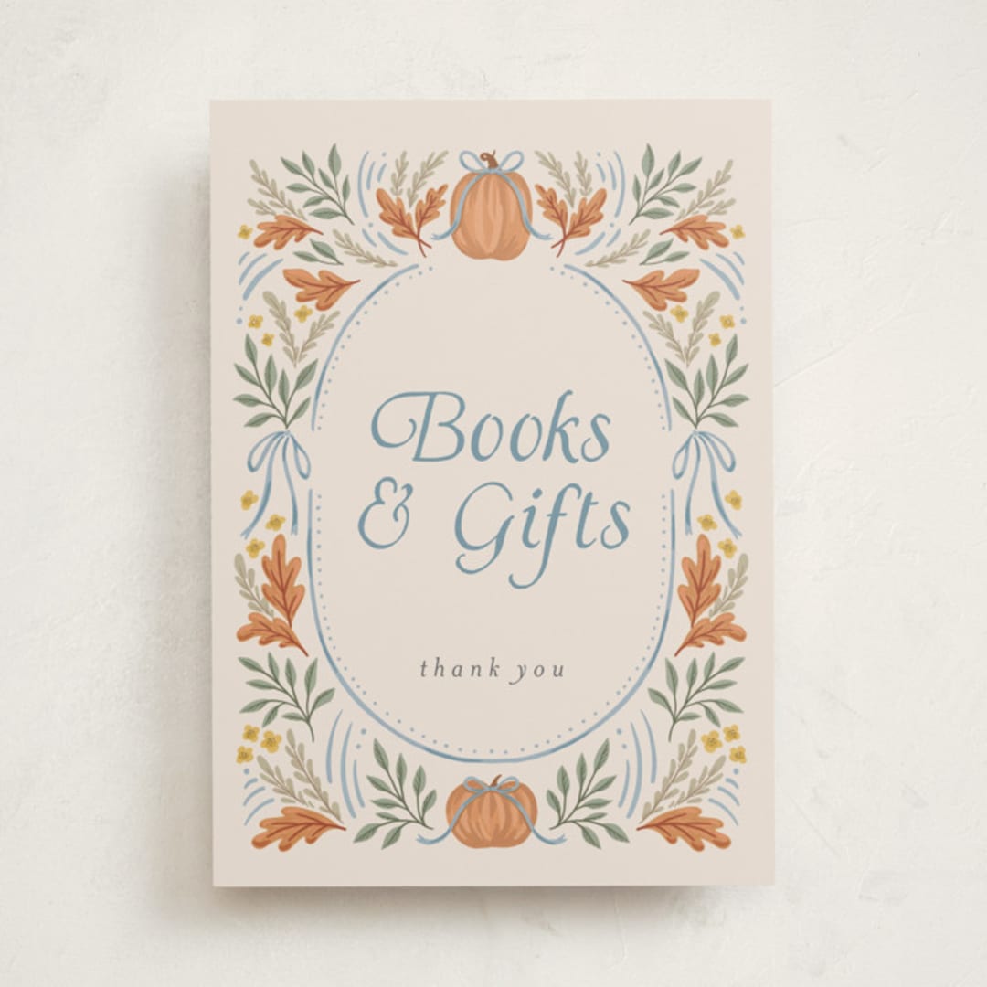 "Pumpkins + Bows" - Baby Shower Party Signs in Cornflower by Laura Hankins - Front