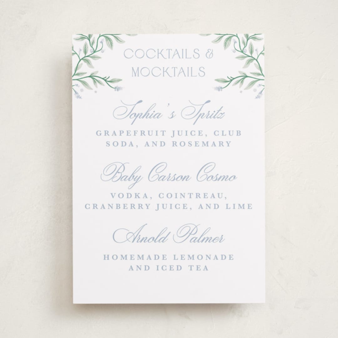 "Wisteria" - Baby Shower Bar Signs in Periwinkle by Kristen Smith - Front