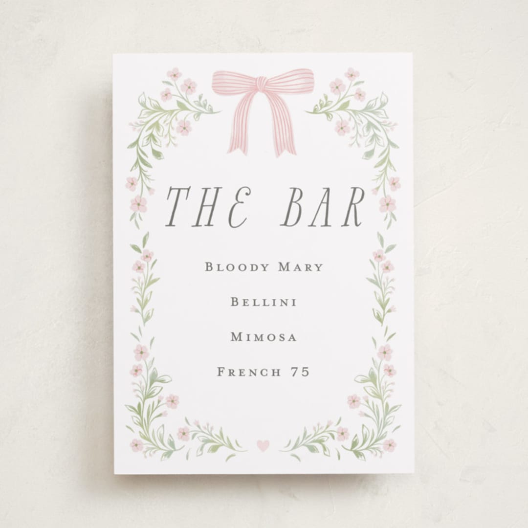 "Dainty Garden" - Baby Shower Bar Signs in Blush by Paper Raven Co. - Front