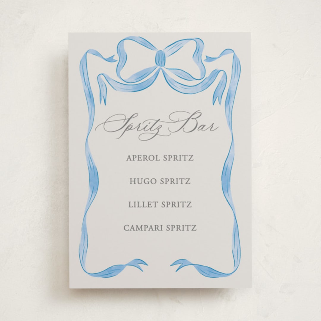 "Vintage Bow" - Baby Shower Bar Signs in Baby Blues by Lehan Veenker - Front