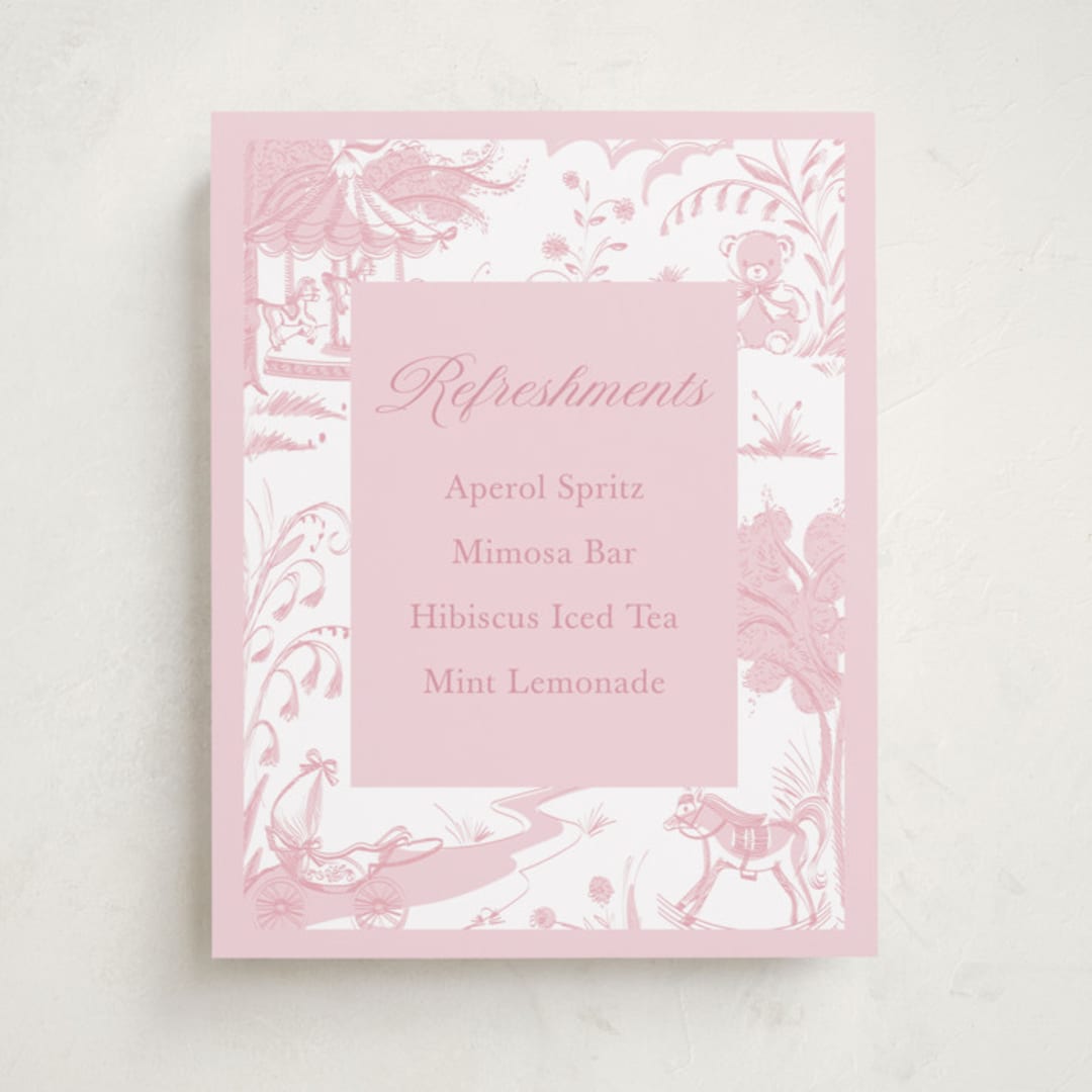 "Baby Toile" - Baby Shower Bar Signs in Blush by Teju Reval - Front