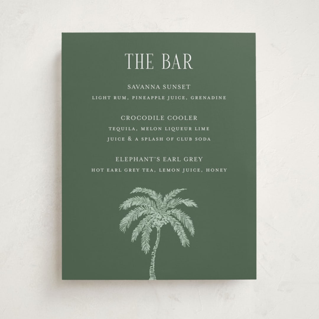 "Safari Toile" - Baby Shower Bar Signs in Palm by Jenna Holcomb - Front