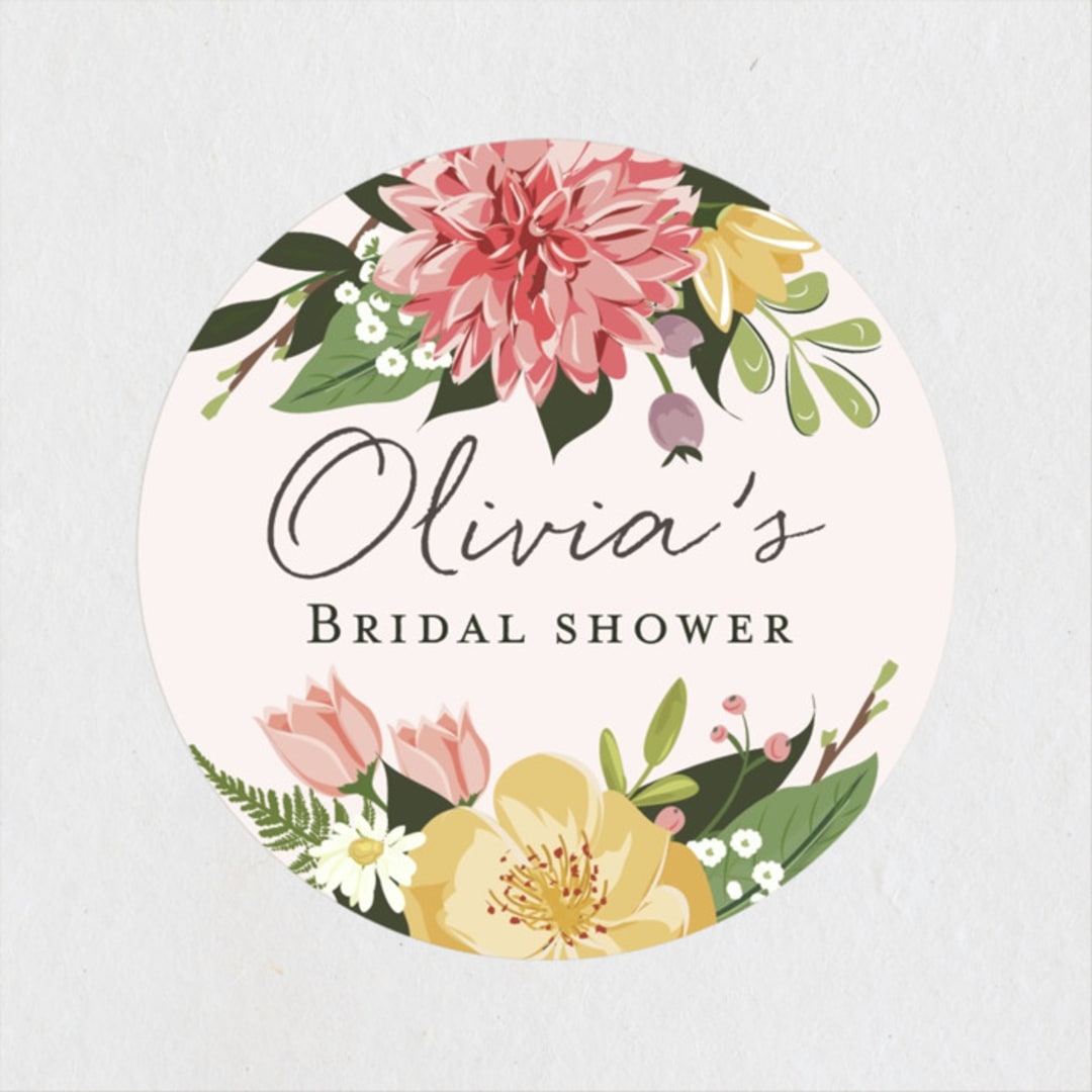 "Flowers & Greens" - Bridal Shower Favor Stickers in Blush by Susan Moyal - Front