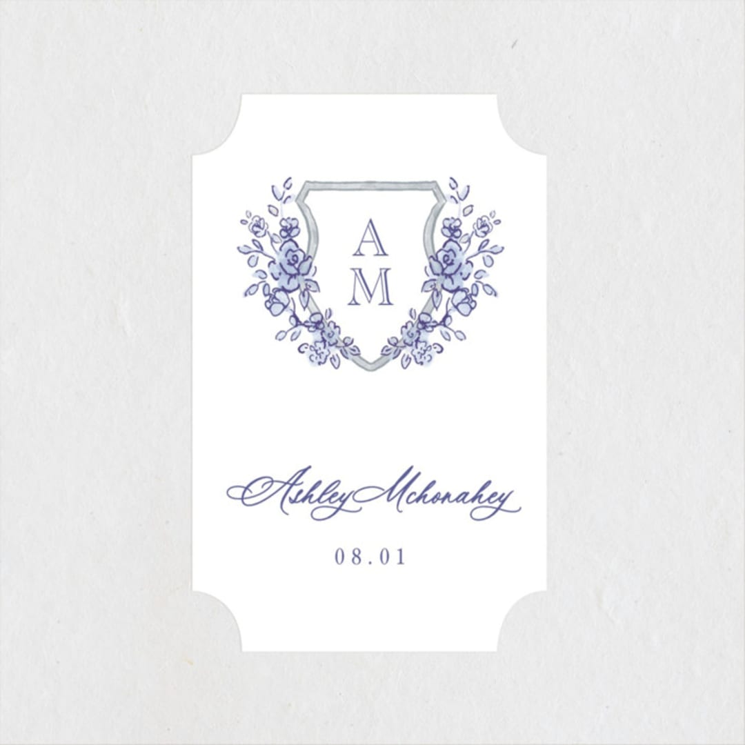 "watercolor flowers crest" - Bridal Shower Favor Stickers in Dusty Blue by Cass Loh - Front