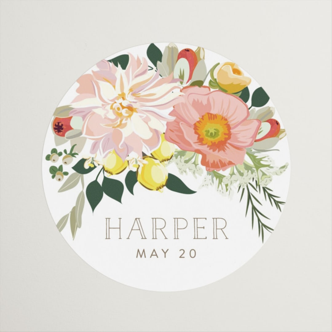 "Spring Blooms" - Bridal Shower Favor Stickers in Blush by Susan Moyal - Front