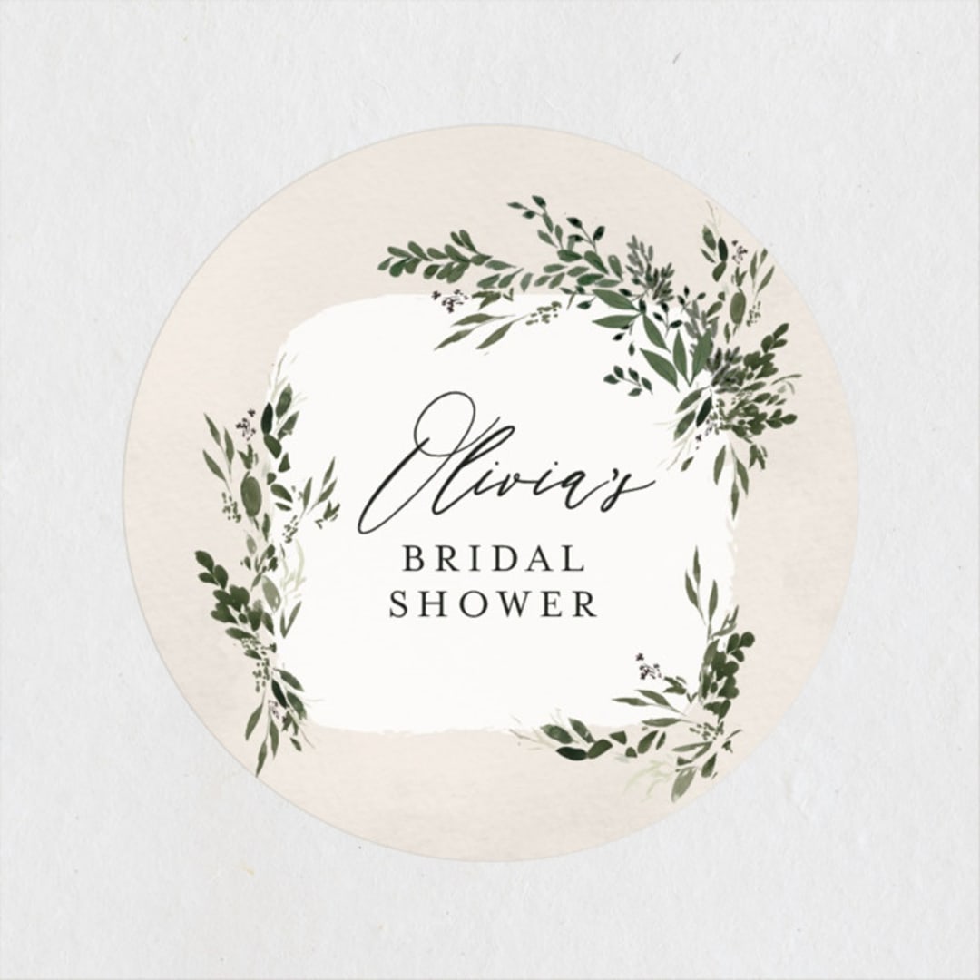"Greenery" - Bridal Shower Favor Stickers in Forest by Itsy Belle Studio - Front
