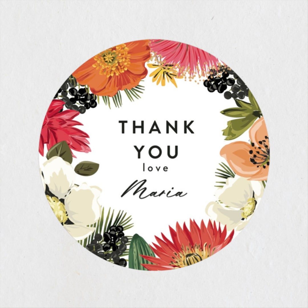 "Tropical Brunch" - Bridal Shower Favor Stickers in Coral by Susan Moyal - Front