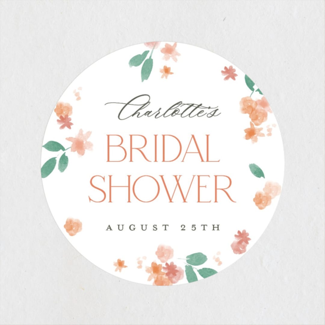 "Floral Tapestry" - Bridal Shower Favor Stickers in Sunset by Robert and Stella - Front
