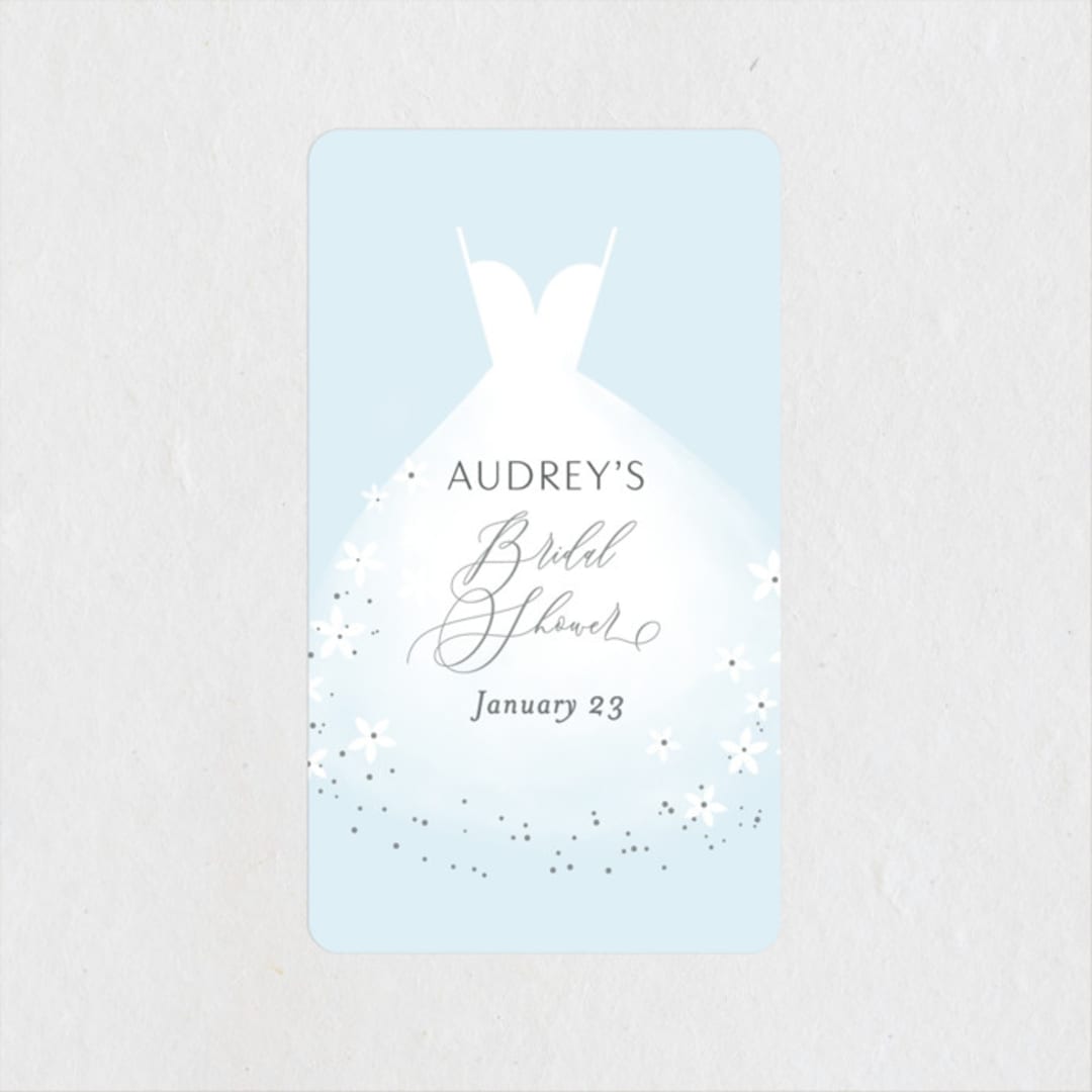 "Wedding Dress" - Bridal Shower Favor Stickers in Cinderella Blue by Itsy Belle Studio - Front