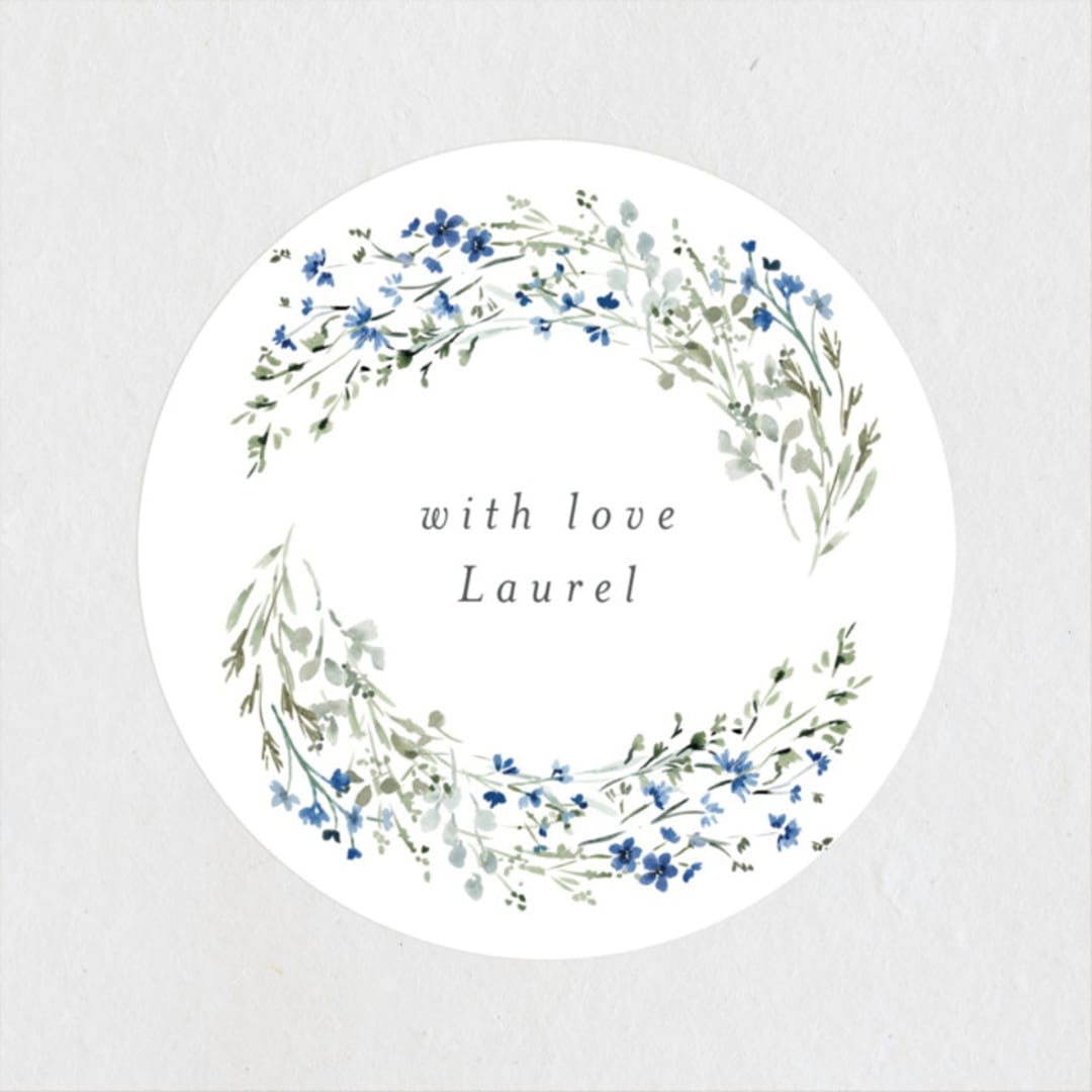 "In The Full Bloom" - Bridal Shower Favor Stickers in Bluebell by Petra Kern - Front