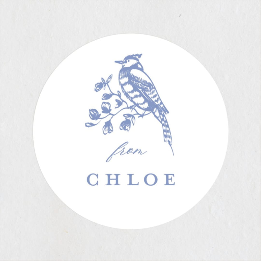 "Dreamy Toile" - Bridal Shower Favor Stickers in Blueberry by Teju Reval - Front