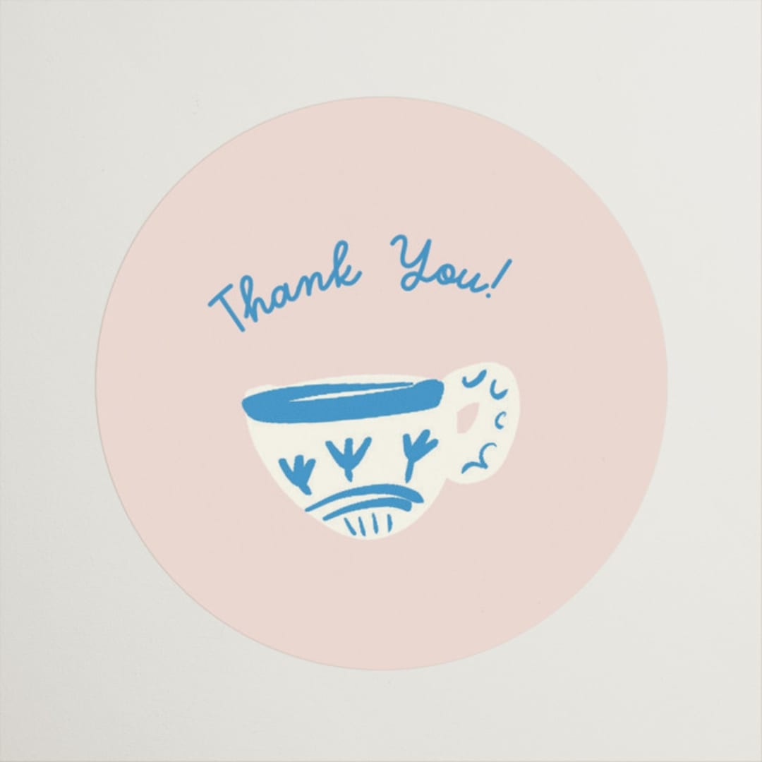 "China Tea Set" - Bridal Shower Favor Stickers in Blush by Ani Somi - Front