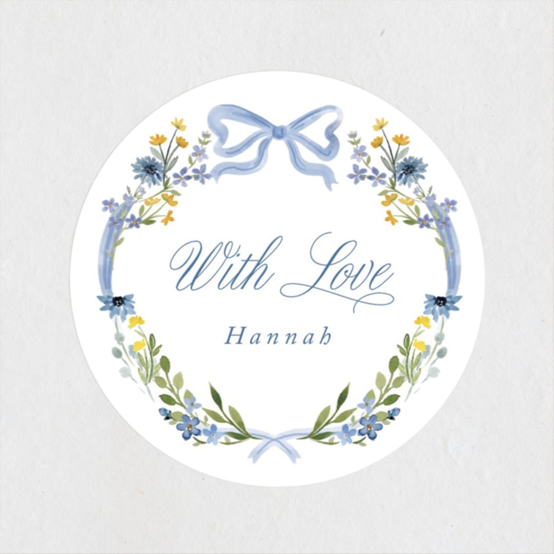 "Hand Painted" - Bridal Shower Favor Stickers in Bluebell by Petra Kern - Front
