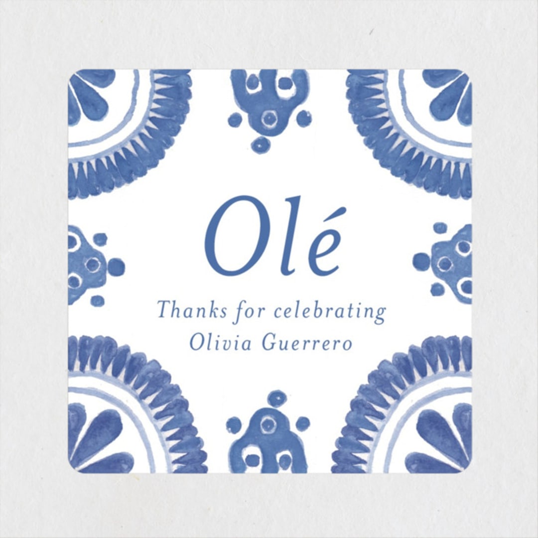 "Talavera" - Bridal Shower Favor Stickers in Azure by Lagniappe Paper - Front