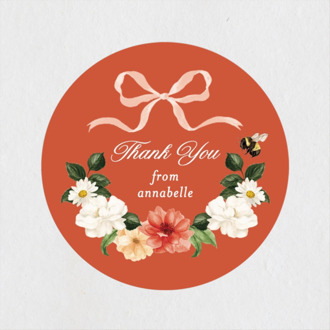 "Fleur" - Bridal Shower Favor Stickers in Verona Sunset by Sarah Knight - Front
