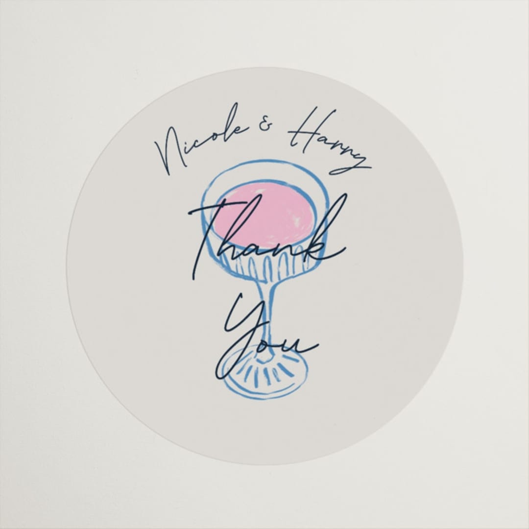 "Wine & Dine" - Bridal Shower Favor Stickers in Porcelain by Elly - Front