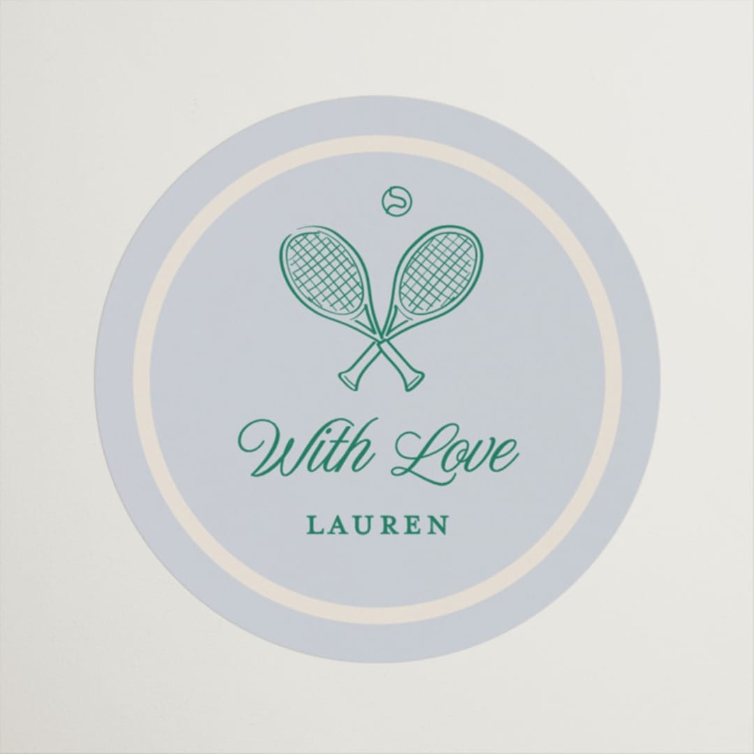 "Racquet Club" - Bridal Shower Favor Stickers in Sky by Leia Matt - Front