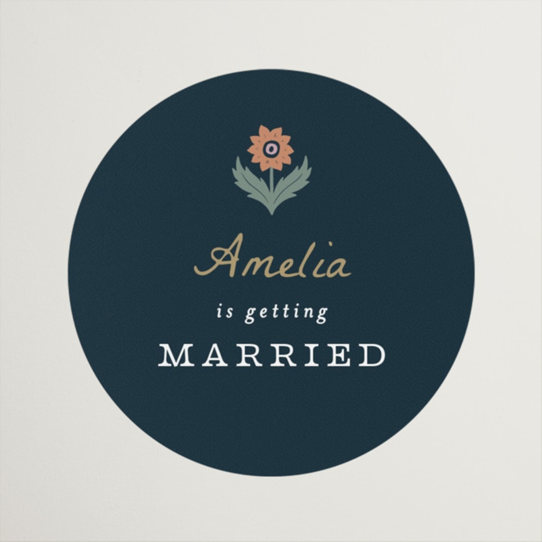"Floral Grid Border" - Bridal Shower Favor Stickers in Cobalt by Alethea and Ruth - Front
