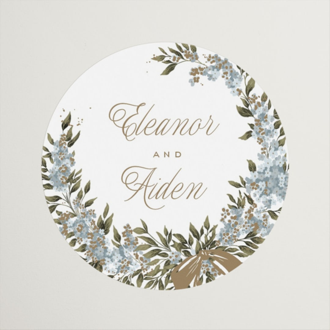 "Ribbon Wreath" - Bridal Shower Favor Stickers in Bluebell by Leah Bisch - Front