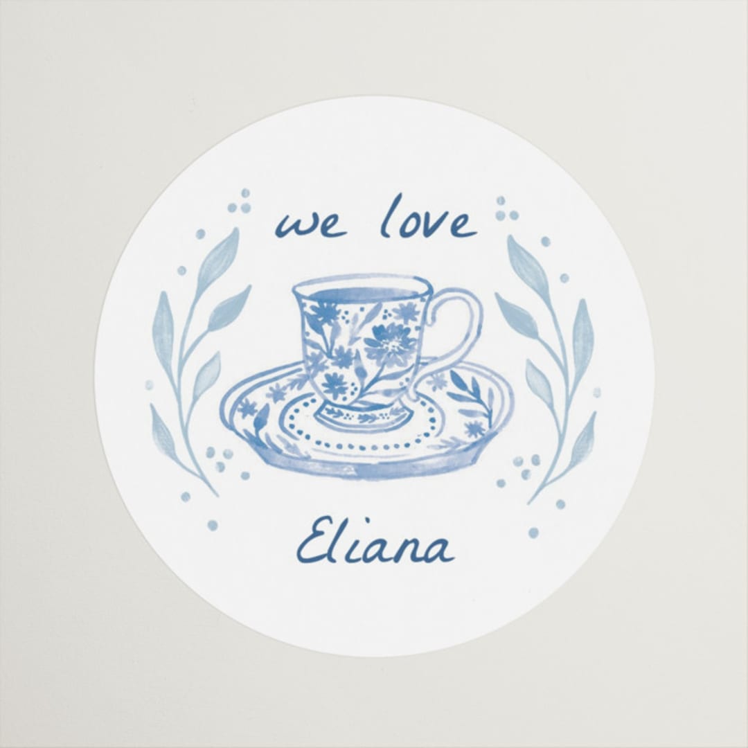 "Tea Cup Party" - Bridal Shower Favor Stickers in Periwinkle by Alethea and Ruth - Front
