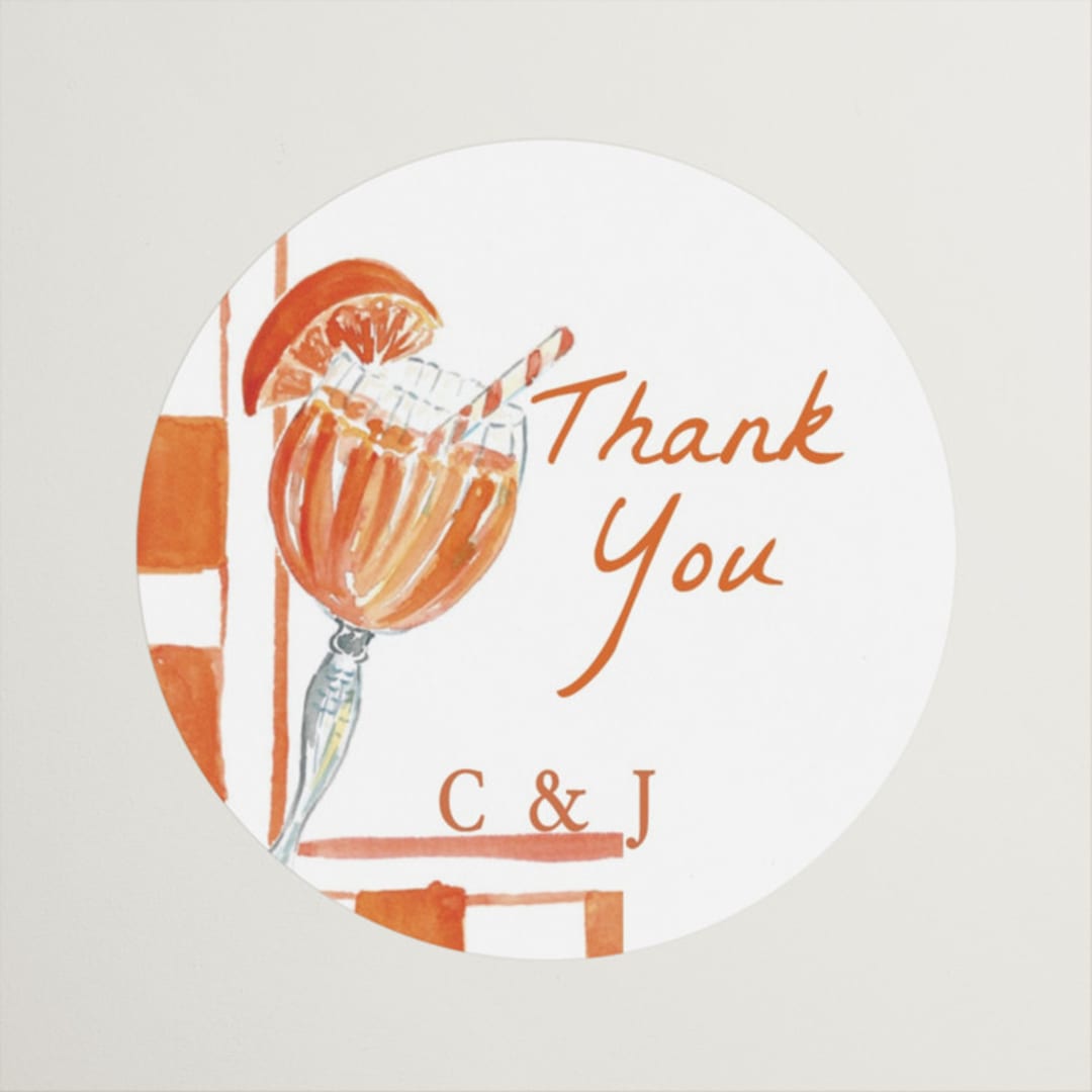 "Cin Cin Spritz" - Bridal Shower Favor Stickers in Tangerine by West Foglia - Front