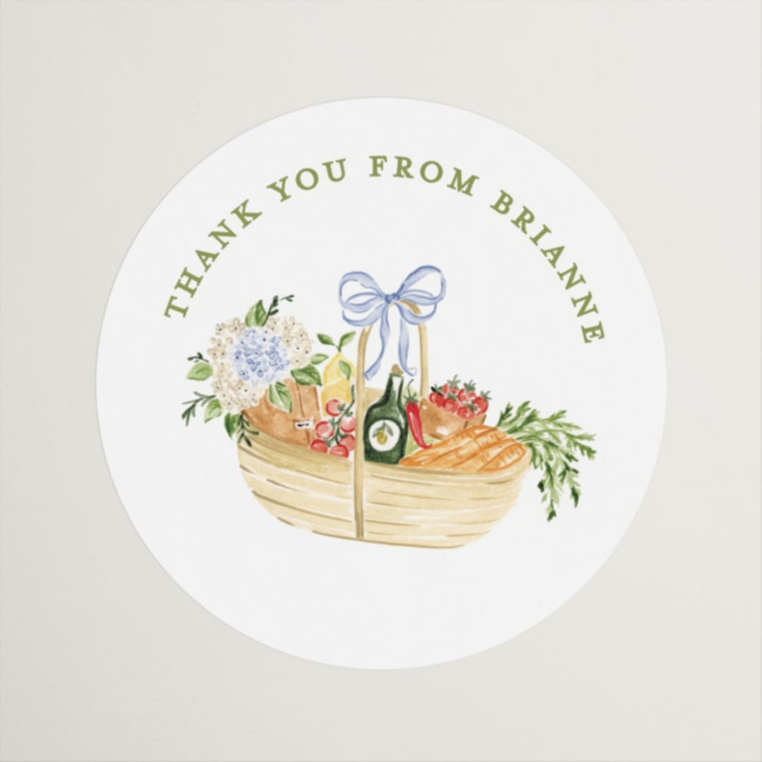 "Market" - Bridal Shower Favor Stickers in Sage Leaf by Sarah Knight - Front
