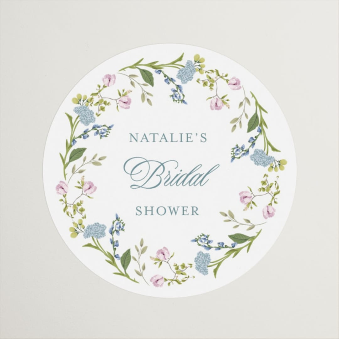 "Garden Tea" - Bridal Shower Favor Stickers in Wedgewood by Susan Moyal - Front