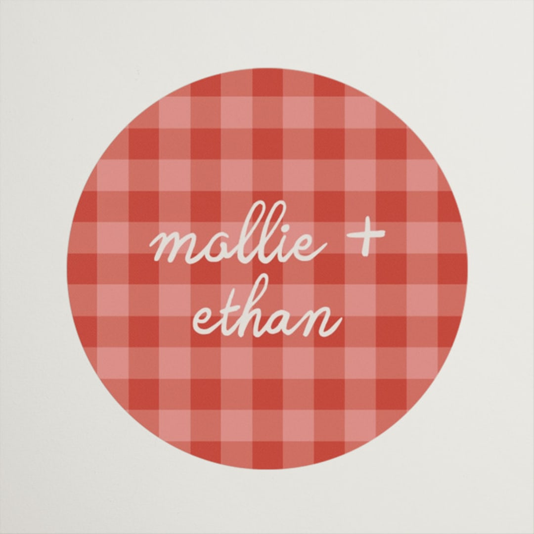 "Gingham Garden" - Bridal Shower Favor Stickers in Tomato by Kelly Watkins - Front