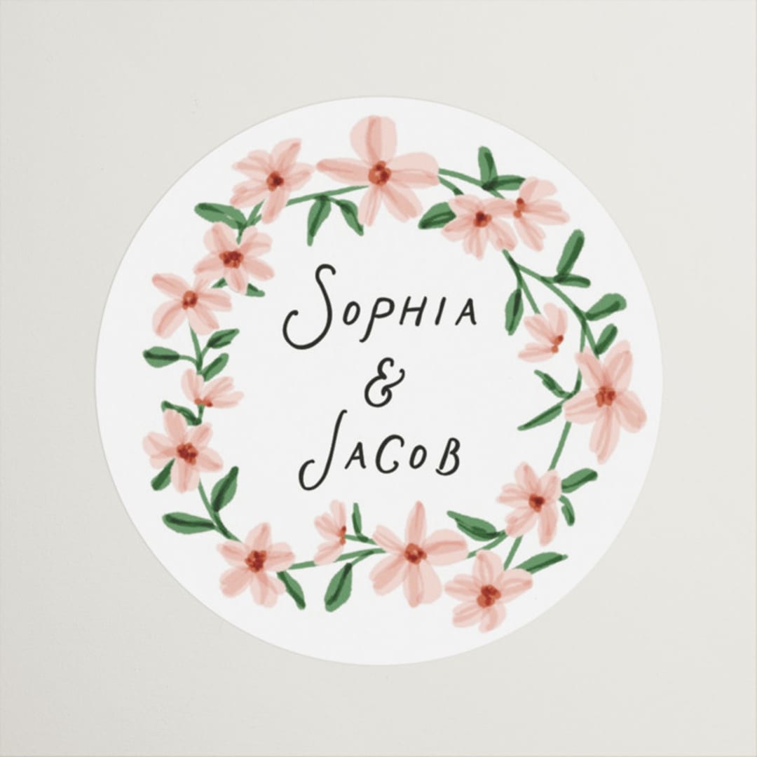 "Flowers and Ribbon" - Bridal Shower Favor Stickers in Sugar by Leah Bisch - Front