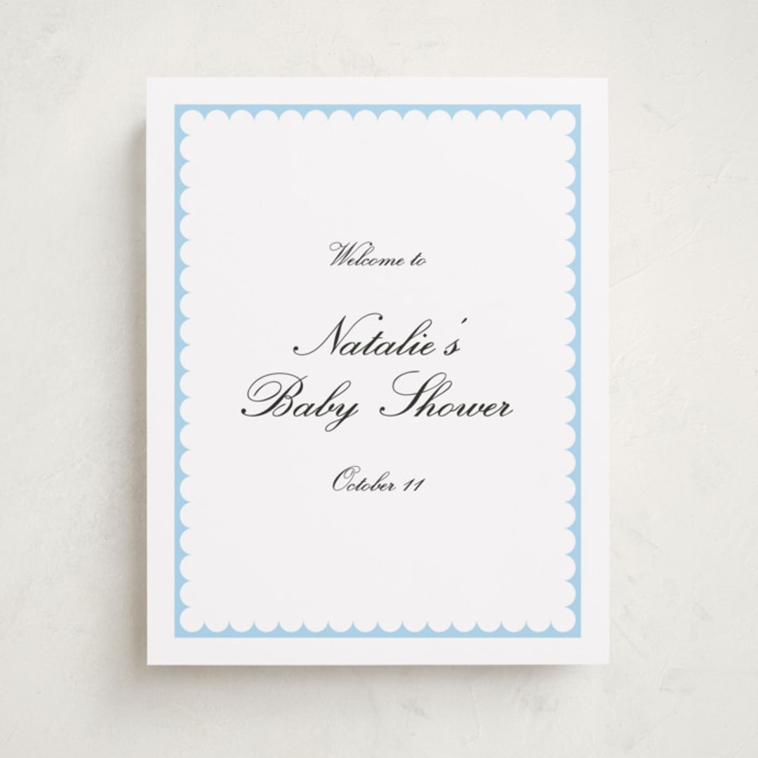 "Sweetly Scalloped" - Baby Shower Welcome Signs in Sky by Catherine Culvenor - Front