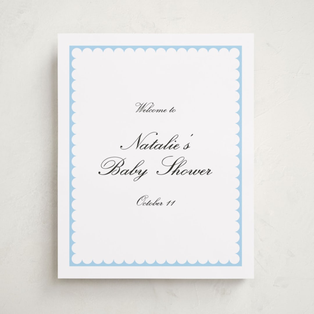 "Sweetly Scalloped" - Baby Shower Welcome Signs in Sky by Catherine Culvenor - Front