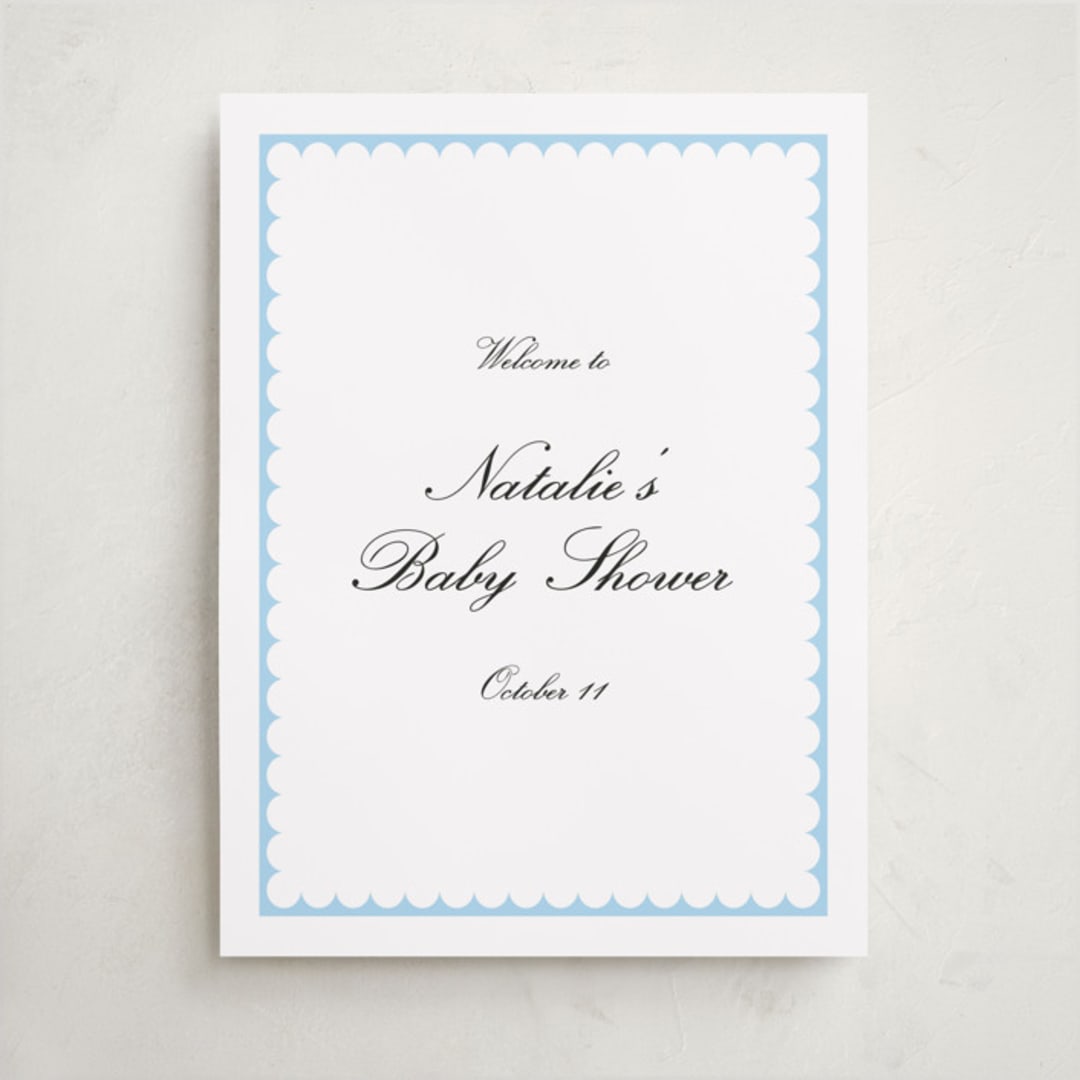 "Sweetly Scalloped" - Baby Shower Welcome Signs in Sky by Catherine Culvenor - Front