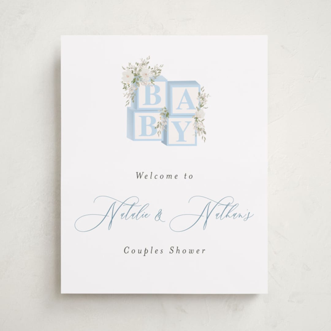 "Botanical Blocks" - Baby Shower Welcome Signs in Baby Blue by Itsy Belle Studio - Front