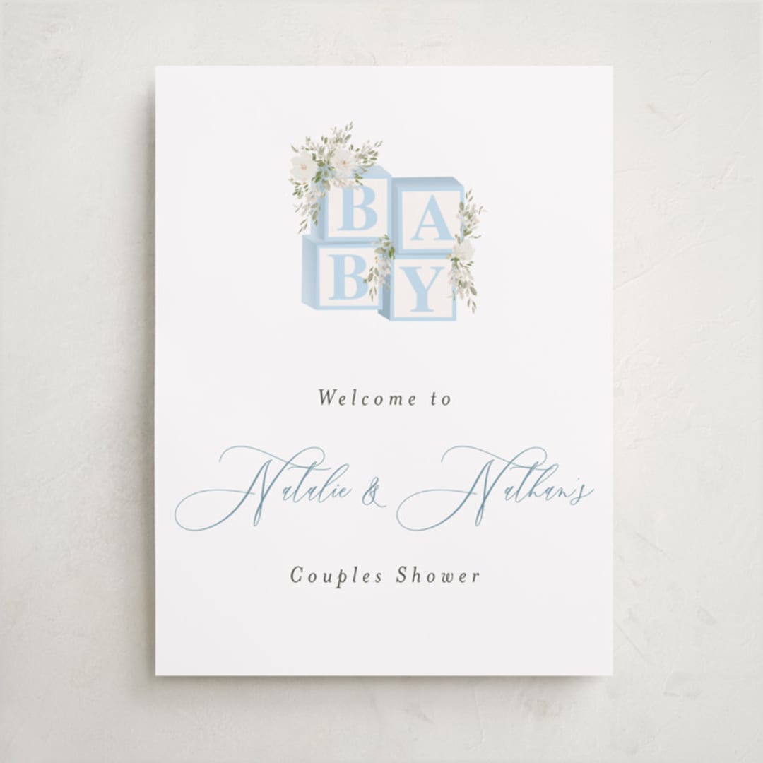 "Botanical Blocks" - Baby Shower Welcome Signs in Baby Blue by Itsy Belle Studio - Front