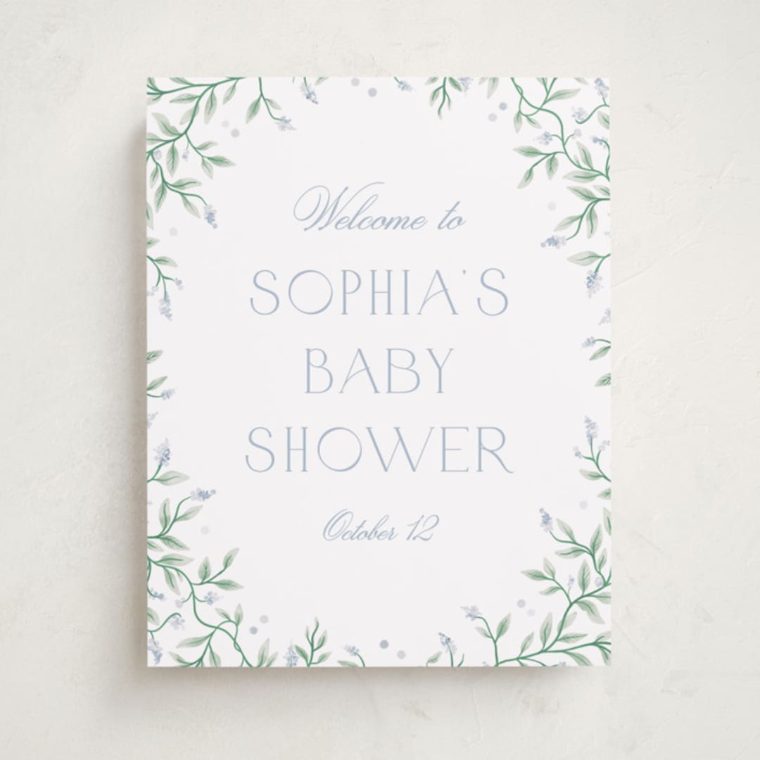 "Wisteria" - Baby Shower Welcome Signs in Periwinkle by Kristen Smith - Front