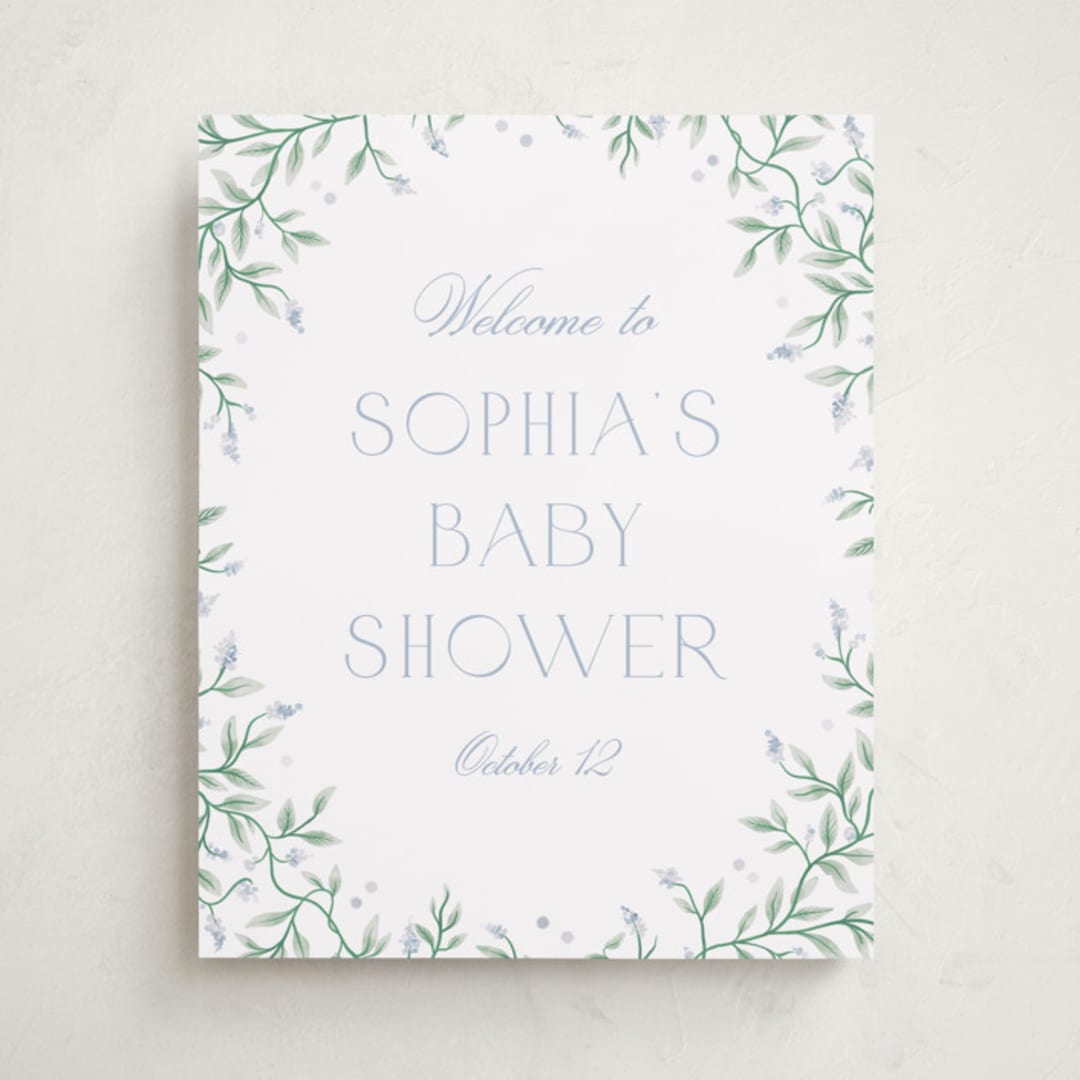"Wisteria" - Baby Shower Welcome Signs in Periwinkle by Kristen Smith - Front