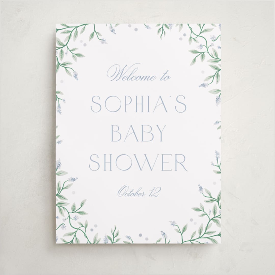 "Wisteria" - Baby Shower Welcome Signs in Periwinkle by Kristen Smith - Front