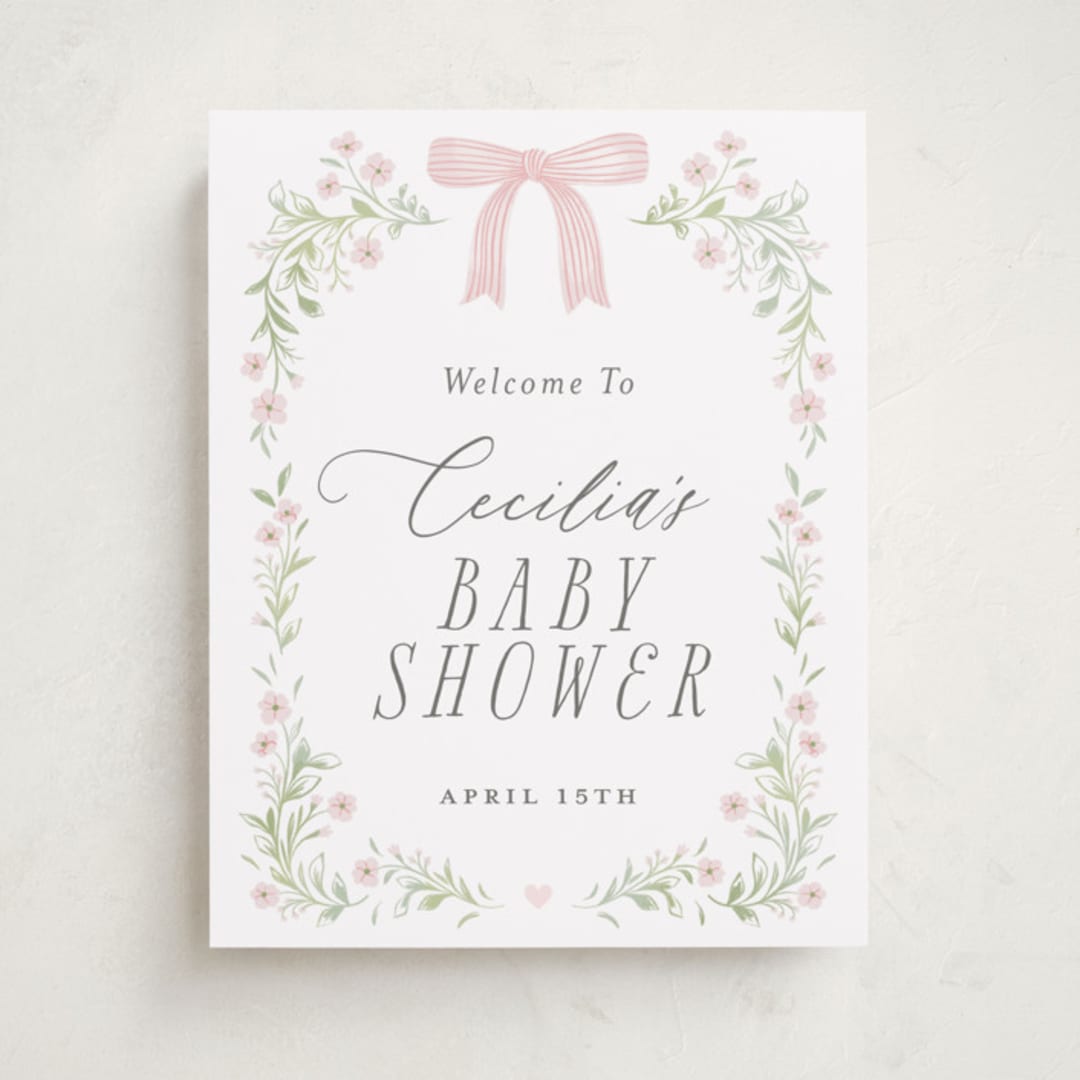 "Dainty Garden" - Baby Shower Welcome Signs in Blush by Paper Raven Co. - Front