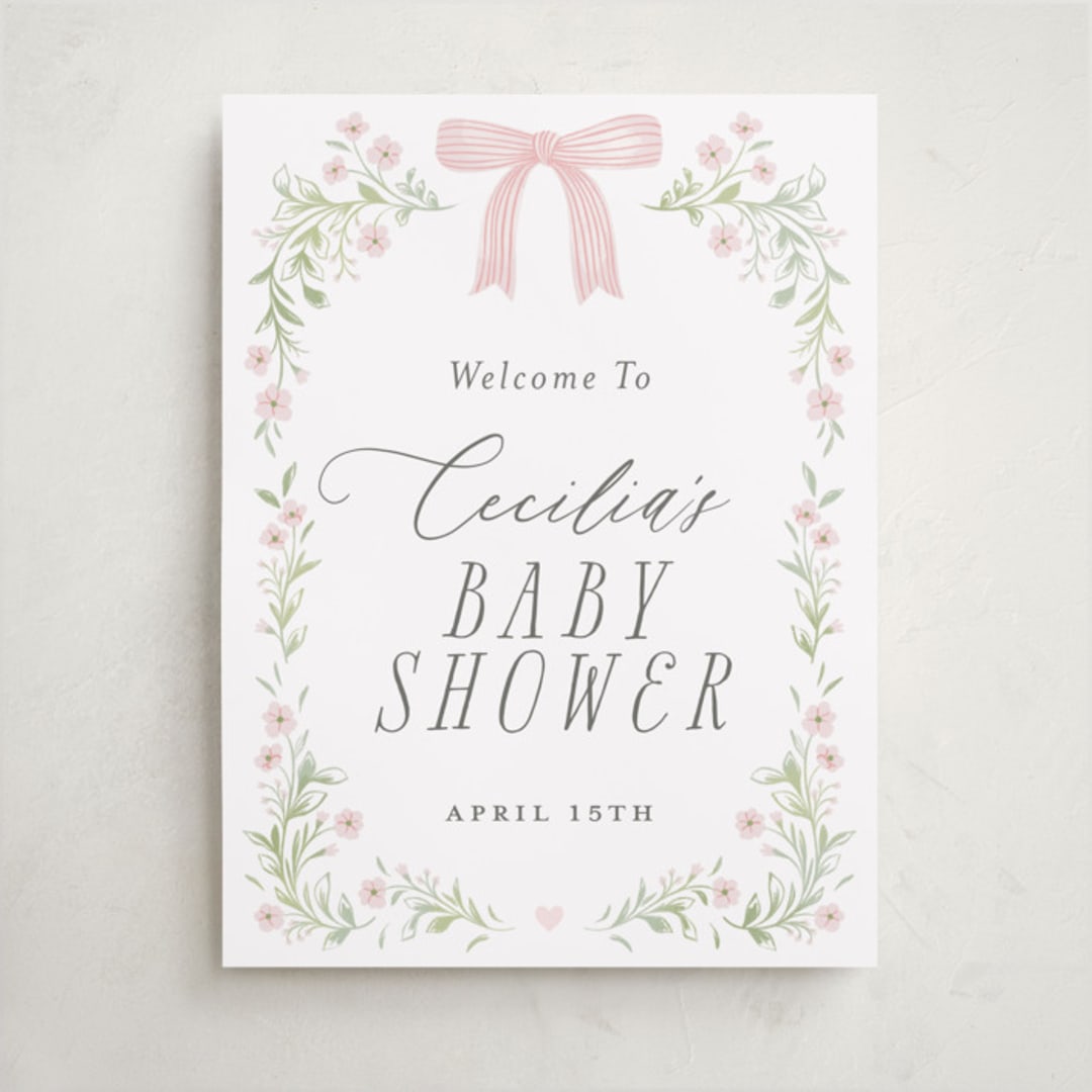 "Dainty Garden" - Baby Shower Welcome Signs in Blush by Paper Raven Co. - Front
