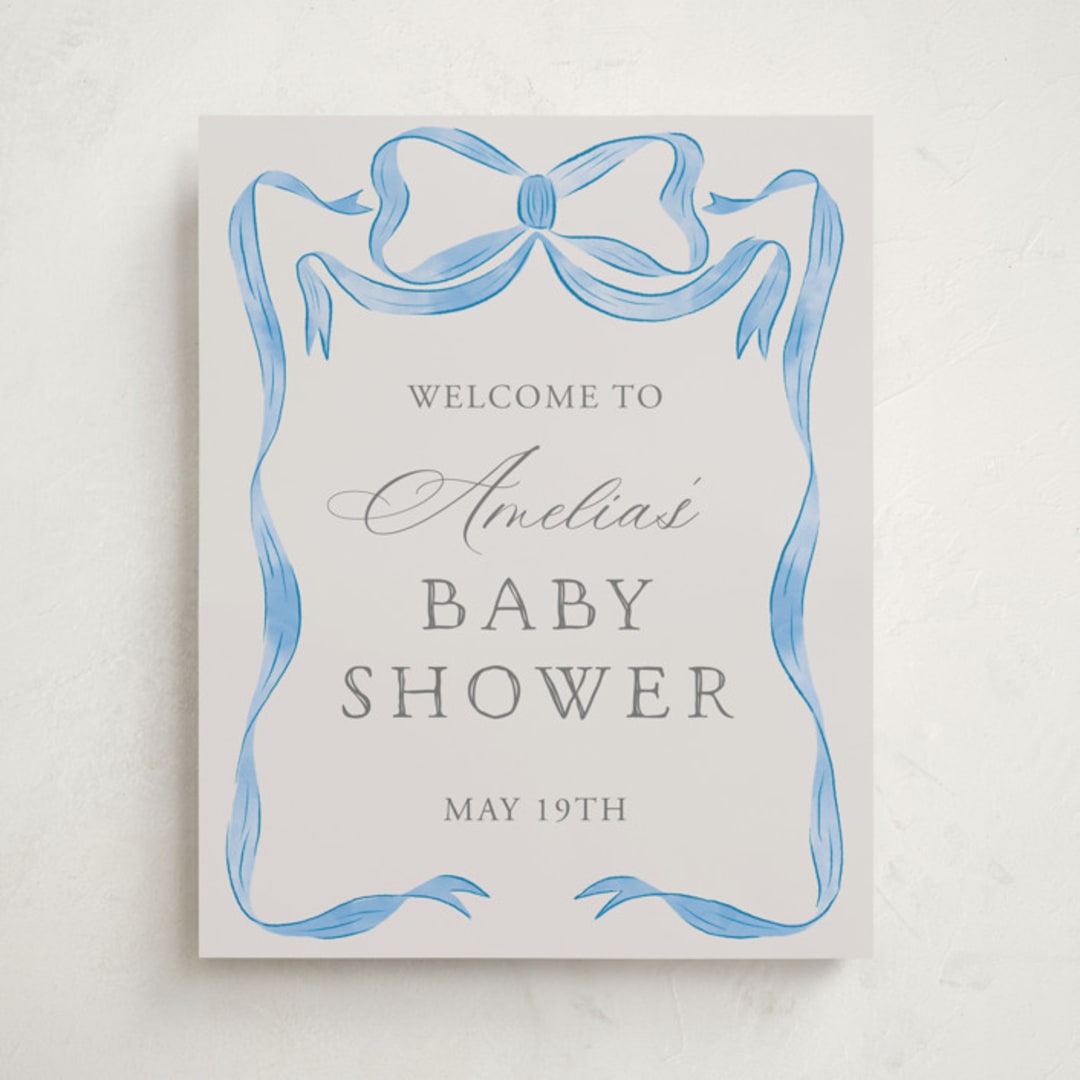 "Vintage Bow" - Baby Shower Welcome Signs in Baby Blues by Lehan Veenker - Front