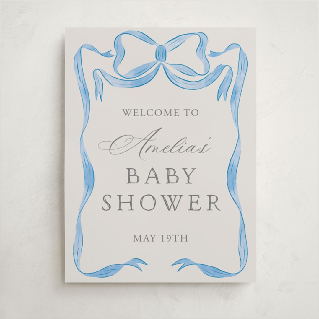 "Vintage Bow" - Baby Shower Welcome Signs in Baby Blues by Lehan Veenker - Front