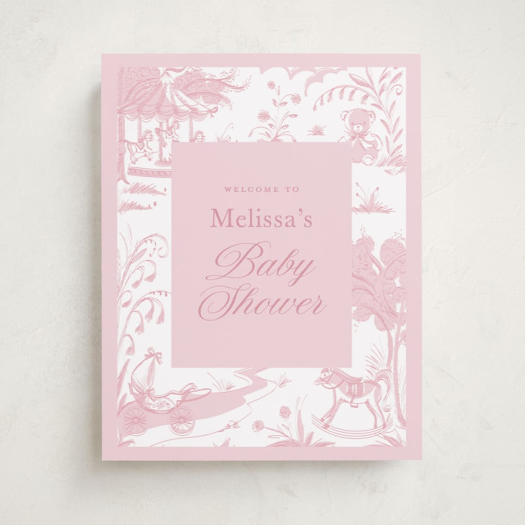 "Baby Toile" - Baby Shower Welcome Signs in Blush by Teju Reval - Front