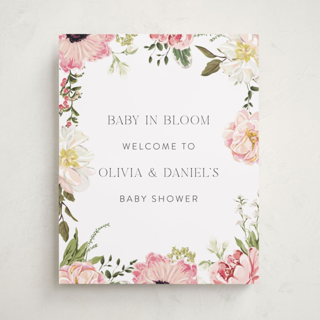"Timeless Blooms" - Baby Shower Welcome Signs in Peony by Susan Moyal - Front
