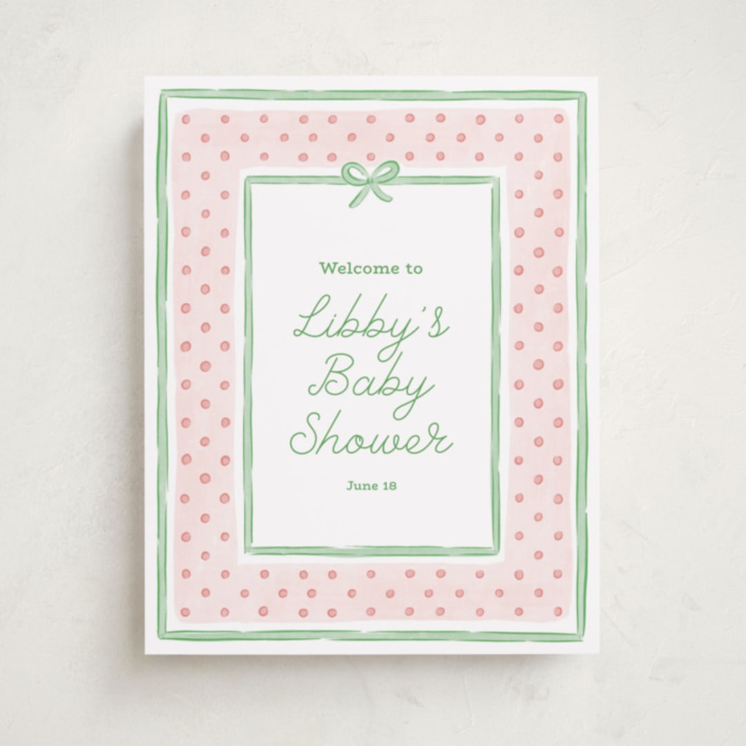 "Polka Dot Frame" - Baby Shower Welcome Signs in Strawberry by Erin German - Front