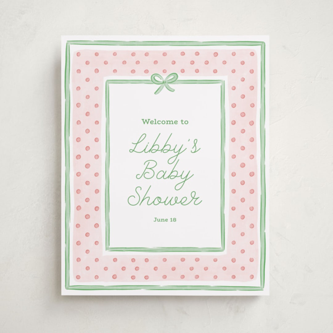 "Polka Dot Frame" - Baby Shower Welcome Signs in Strawberry by Erin German - Front
