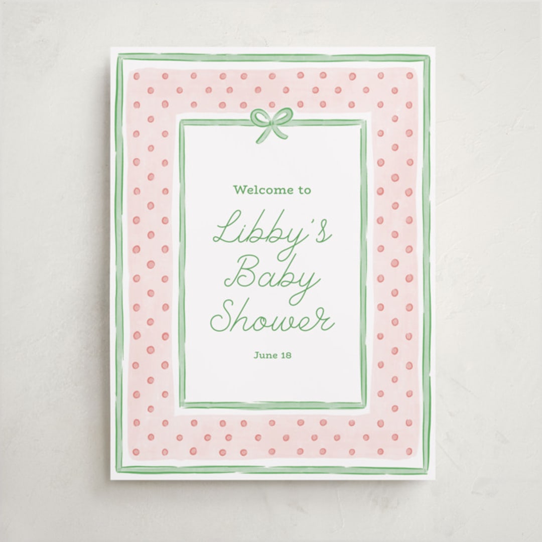 "Polka Dot Frame" - Baby Shower Welcome Signs in Strawberry by Erin German - Front