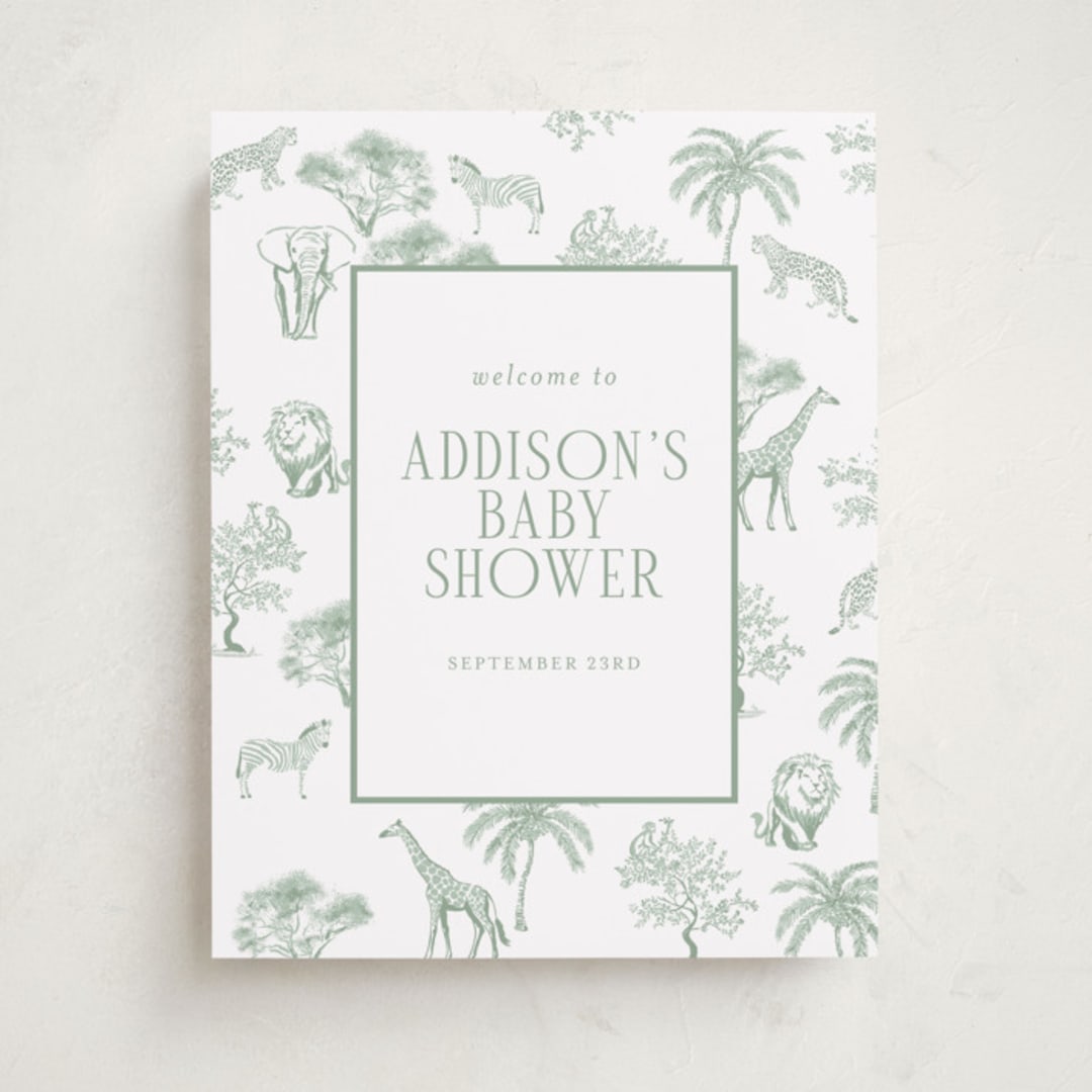 "Safari Toile" - Baby Shower Welcome Signs in Palm by Jenna Holcomb - Front