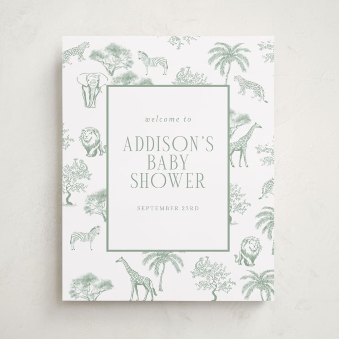 "Safari Toile" - Baby Shower Welcome Signs in Palm by Jenna Holcomb - Front